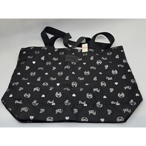 Victoria's Secret PINK Weekender Duffle Bag Black Silver Logo Gym Travel Tote